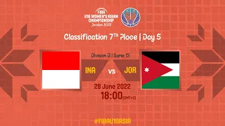Indonesia v Jordan | Full Basketball Game | FIBA U16 Women's Asian Championship 2022 | Division B