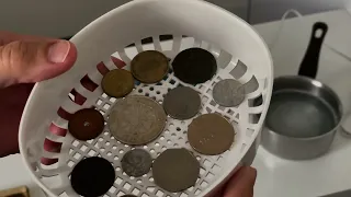 Limpiar monedas antiguas con máquina de ultrasonidos
