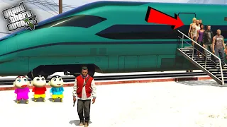 GTA 5 : Franklin Landing First Fastest Train Experience With Shinchan & Pinchan in GTA 5 ! JSS GAMER