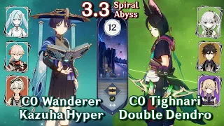 C0 Wanderer Kazuha Hyper & C0 Tighnari Nahida | Spiral Abyss 3.3 - Floor 12 9 Stars | Genshin Impact