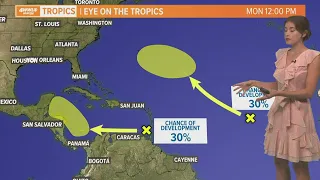 Monday noon tropical update: Areas to watch in Caribbean and Atlantic