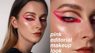 simple editorial graphic liner / neon pink makeup tutorial