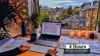 4 HOUR STUDY WITH ME | Background noise, 10-min Break, No music, Study with Merve
