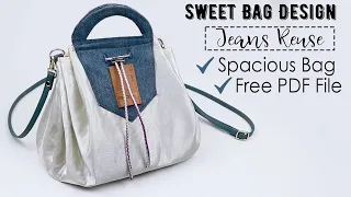 DIY Jeans Reuse into a Bucket Bag + Free PDF ♥ ASMR Sewing Sounds Relax Video