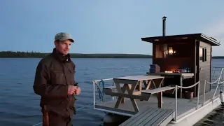 Sauna Boat Finland Experience, floating sauna on water in Lapland