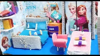 DIY Miniature Dollhouse Room ~Frozen Elsa Room Decor, Backpack | DIY Miniature Frozen Bedroom