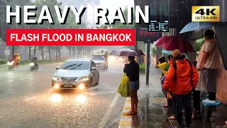 [4K] Walking in Bangkok City Hit by Heavy Rain and Flash Floods