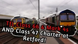 *1080p* Ultra Rare Class 66 & Marks 4 (and unbranded DVT) AND Class 47 Charter at Retford *08/06/19*