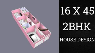 16 X 45 House Plan ll 80 gaj Ka Ghar Ka Naksha ll 720 SQFT House Design ll 2 bedroom House
