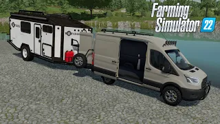 FS22 - Campsite with Ford Transit CAMPERVAN & OFF-ROAD TRAILER - Farming Simulator 2022 Roleplay MOD