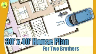 30×40 house plan for two brothers & car parking, 30 by 40 home plan, 30*40 house design, #instyle