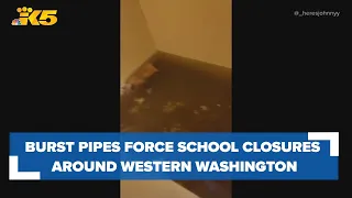 Burst pipes causing damage, forcing school closures around western Washington