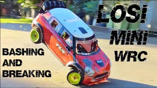 losi mini wrc, stunting and breaking a nice rally car, homemade chassis