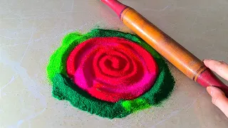 Rose Flower Rangoli 🌹 | Easy rangoli trick | flower rangoli easy | Festival rangoli | simple rangoli