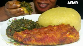 NIGERIA/ AFRICA FOOD MUKBANG VEGETABLES SOUP WITH GARRI FUFU