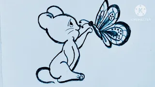 Little Mouse with Butterfly🦋 pencil drawing / beautiful Little Mouse with butterfly🦋 / SR10Art