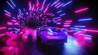 4K VJ Loop. A sports car rushes through a neon tunnel with direction signs
