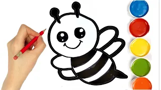 Cute bee Drawing, Painting and Coloring for Kids &Toddlers | Let's Draw, Paint Together