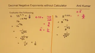 Evaluate Negative Decimal Exponents or Powers Without Calculator