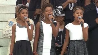 March on Washington: Young Girls Sing National Anthem as President Obama, MLK Family Look On