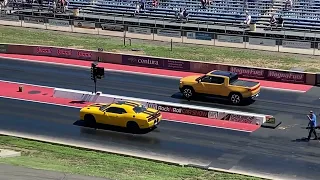 Grudge racing KBPI Car show RIVIAN truck vs Hellcat challenger