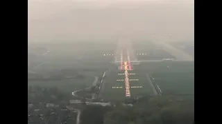Low visibility approach. A320 - ILS CAT III B real approach with autoland