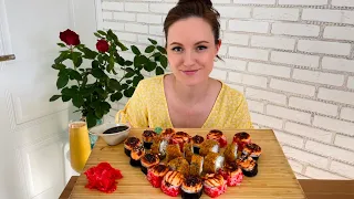 МУКБАНГ РОЛЛЫ  СУШИ ЗАПЕЧЕННЫЕ ГОРЯЧИЕ С СЫРОМ с курицей  MUKBANG ROLLS SANLIGHT