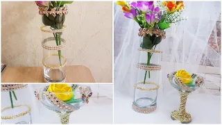 ПОДАРОК НА 8 МАРТА!КАК УКРАСИТЬ ВАЗУ!DIY GLAM VASE!HOME DECOR GLAM VASE IDEAS!HOME DECOR GIFT IDEAS