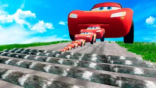 Big & Small Monster Truck Lightning Mcqueen vs Big & Small speed bump ROAD OF DEATH in BeamNG Drive