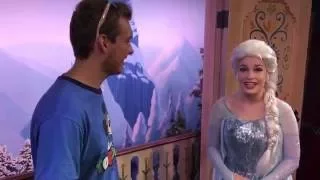 Anna and Elsa from Frozen greet guests in the new Royal Sommerhus at Epcot