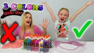 3 Colors of Glue Slime Challenge w/ My Mom! Special Glow in the Dark Glitter Slime!