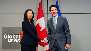 Trudeau, Alberta's Danielle Smith share awkward handshake ahead of health-care summit