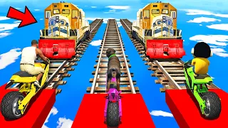 SHINCHAN AND FRANKLIN TRIED ULTIMATE STOP THE TRAIN RAIL TRACK PARKOUR RACE CHALLENGE BY BIKES GTA 5