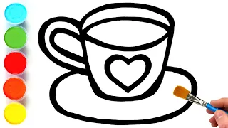 Cup with Heart Picture Drawing, Painting and Coloring for Kids, Toddlers | Tips for Easy Drawing