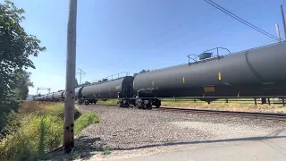 We caught this BNSF oil tanker train at a railroad crossing on a road trip over the mountains