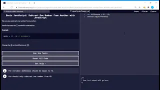 Basic JavaScript (9/111) | Subtract One Number from Another with JavaScript | freeCodeCamp