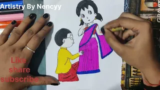 How to Draw Shizuka And Nobita|step by step.Easy drawing for beginners#cartoon #nobitashizukalove