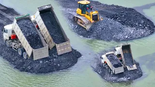 EP332,Wow The Best Team Work By Bulldozer SHANTUI With DumpTruck SHACMAN Transport Rock