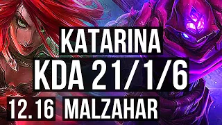 KATA vs MALZ (MID) | 21/1/6, Legendary, 2.2M mastery, 6 solo kills, 800+ games | EUW Diamond | 12.16