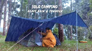 SOLO CAMPING HEAVY RAIN & THUNDER - RELAXING IN THE TENT TO THE SOUND OF THE RAIN & THUNDER