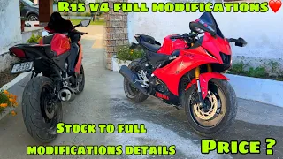 yamaha r15 v4 stock to full modifications details 🔥| R15 v4 decent  modifications ❤️