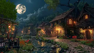 Fantasy Magical Ambience ✨ Medieval Village With Night, Water, Crickets, Owl Sounds For 3 Hours