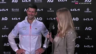 Barbara Schett asking Novak Djokovic what he will do after winning the Australian Open 2023