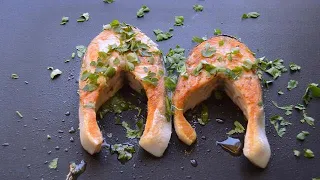 Salmon Cooked On A Pan Grill Stock Footage
