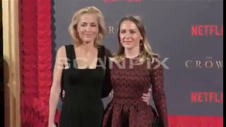 Gillian Anderson with her daughter Piper- The Crown premiere red carpet