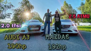 ГОНКА! AUDI A3/2.0tfsi vs MAZDA6/2.5atmo