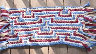Part 2 Apache Tear Diamond Rag Rug. Crochet rectangle rag rug.