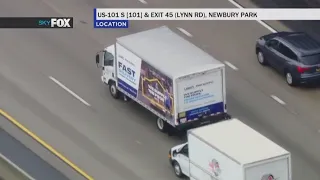 Box trucks duel during pursuit