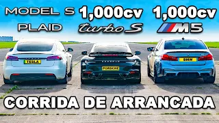 M5 de 1.000cv vs 911 Turbo de 1.000cv vs Model S Plaid: CORRIDA DE ARRANCADA