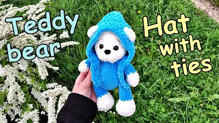 Teddy bear Hat with ties / Crochet bear TUTORIAL & PATTERN / Amigurumi bear